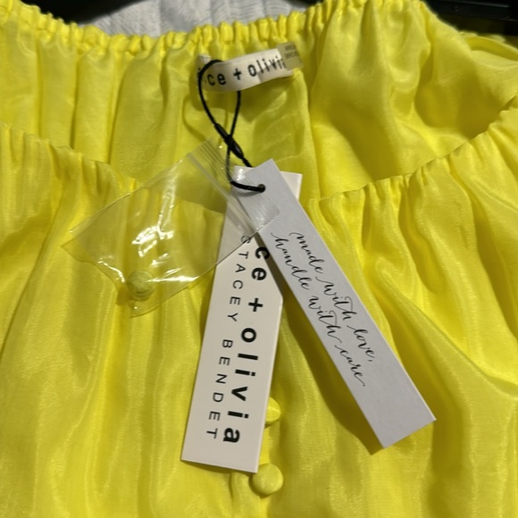 NWT Alice and Olivia brand, Kiara puff sleeve size 6/neon key-lime color dress - Picture 6 of 11